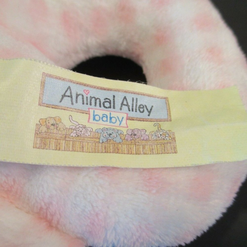 Animal Alley BABY Plush PINK RABBIT Stuffed Animal Round Rattle WHITE Plaid Toy - Picture 3 of 4